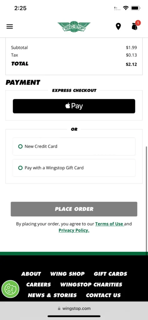 Does wingstop accepts apple pay